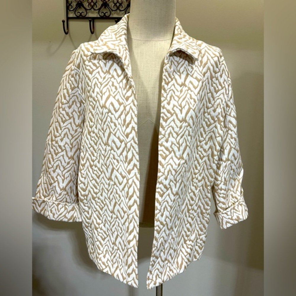 ALFRED DUNNER NWOT Blazer Pockets Sz 14 Open Front Cuffed 3/4 Sleeves BEAUTIFUL